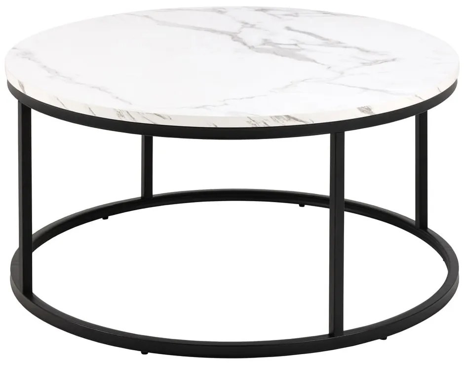 Tavolino rotondo bianco con piano effetto marmo ø 80 cm Spiro - Actona