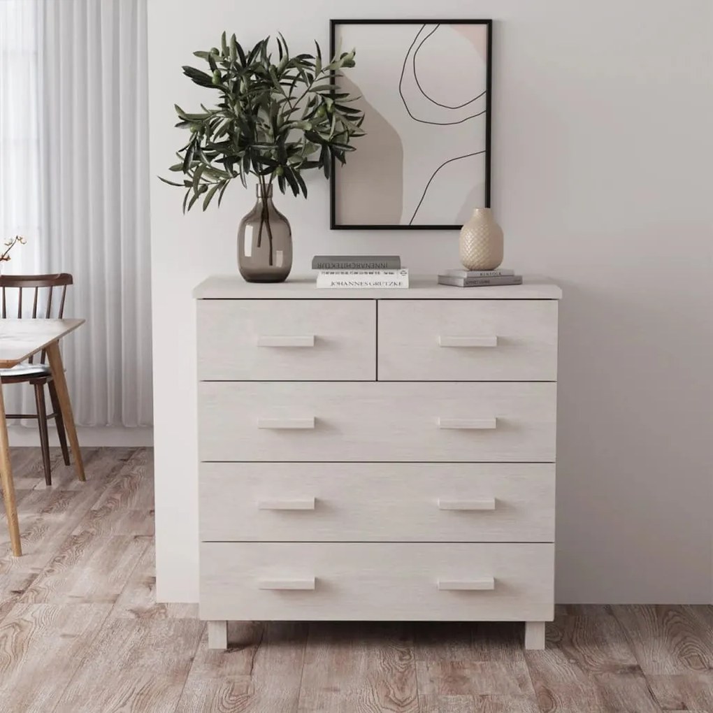 Credenza Hamar Bianca 79x40x80 Cm İn Legno Massello Di Pino /