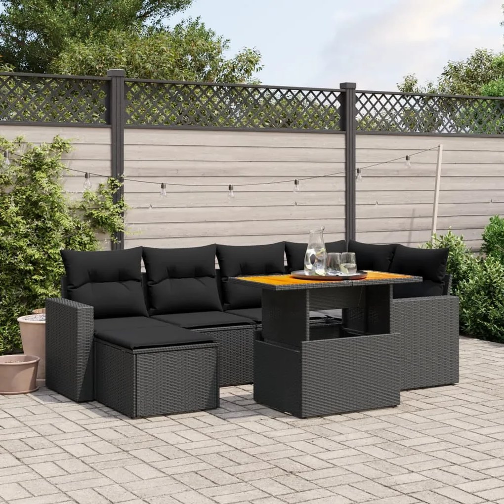 Set divani da giardino con cuscini 7pz nero polyrattan