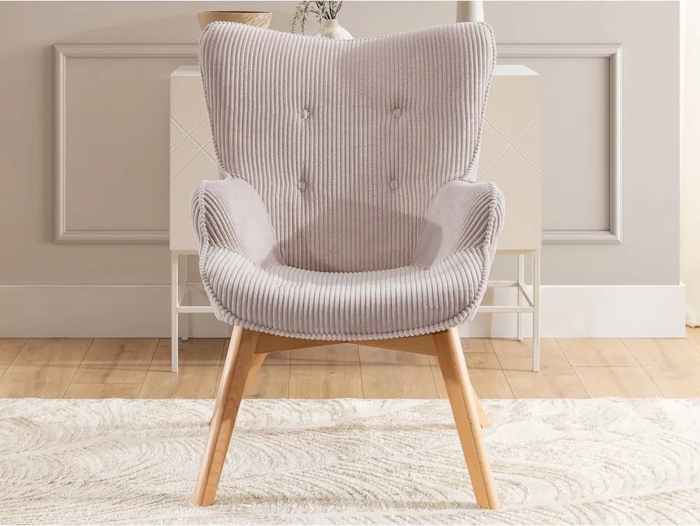 Poltrona rosa chiaro con rivestimento in velluto a coste Niko – Ropez