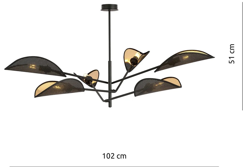 Lampadario 6 Luci Eridano In Acciao Nero E Oro Con Bracci Mobili