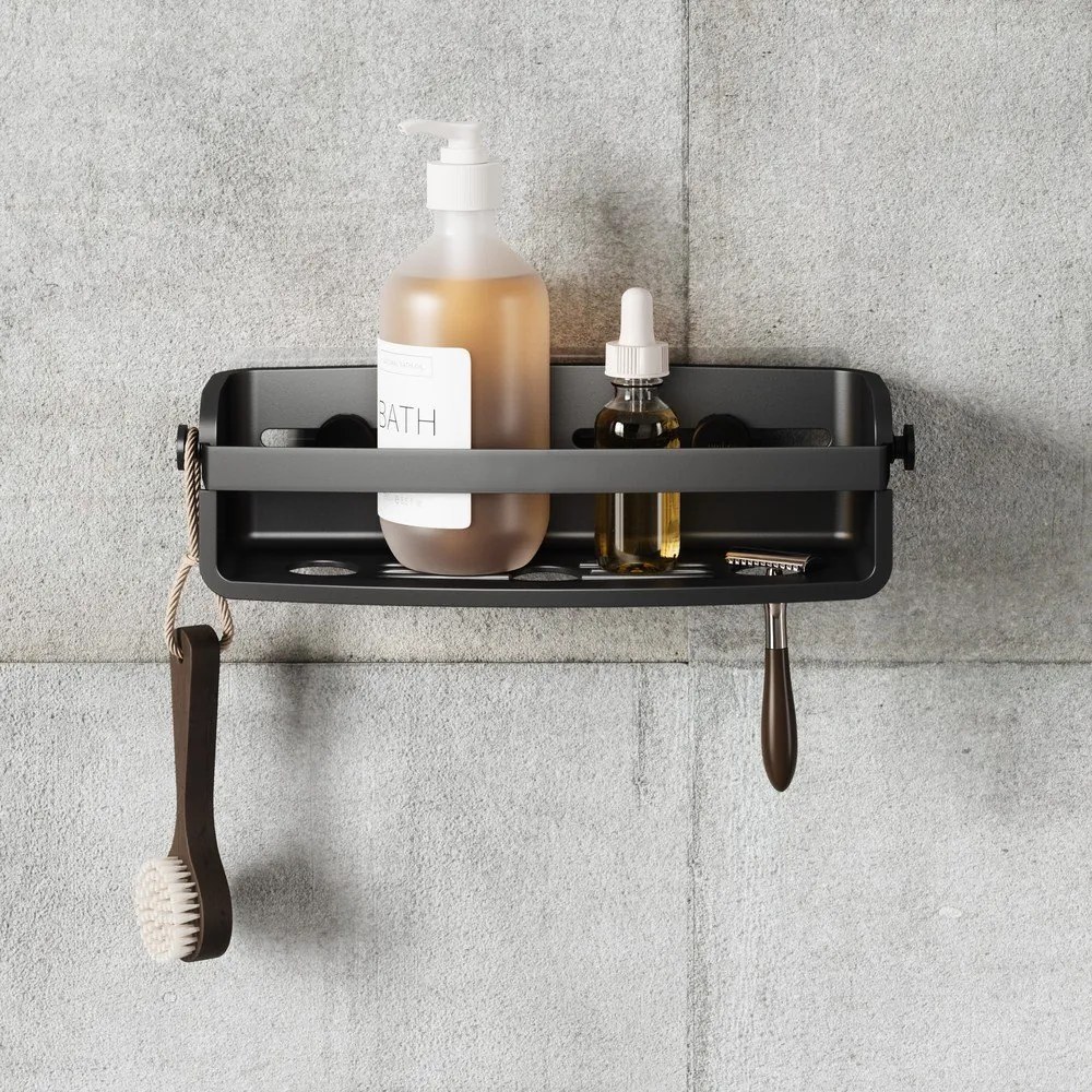 Mensola da bagno senza foratura nera in plastica Flex Adhesive – Umbra
