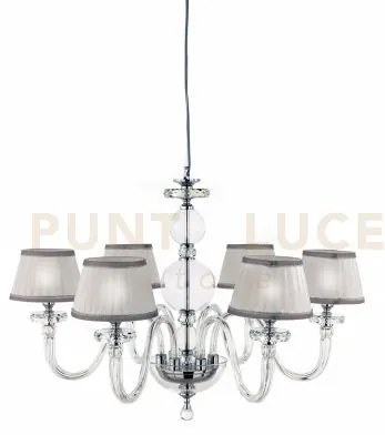 Lampadario in vetro bach 6 luci lp.bach-6cp-cr cromato con paralumi