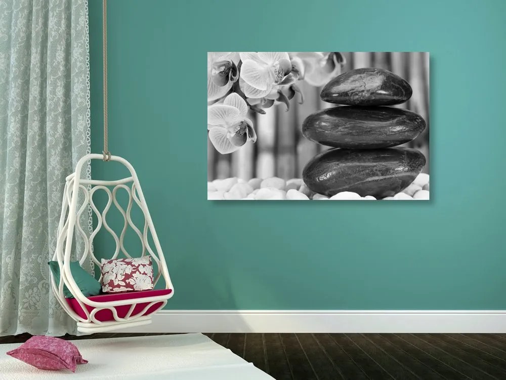 Stampa su tela – Giardino Zen giapponese in bianco e nero