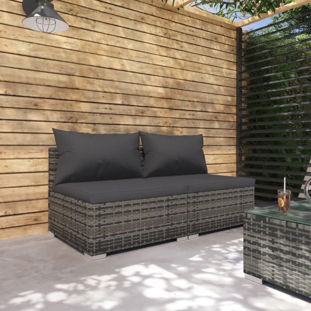 Set divani da giardino con cuscini 2 pz in polyrattan grigio