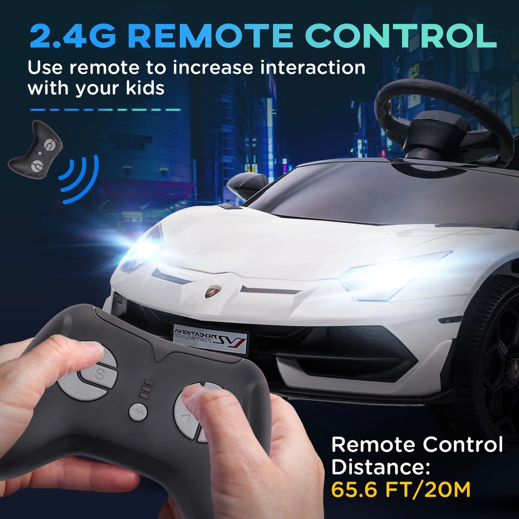 Macchina Elettrica per Bambini 12V con Licenza Lamborghini Aventador SVJ Roadster Bianco...