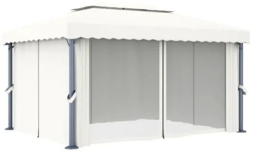 Gazebo con Tende 4x3 cm Bianco Crema Alluminio