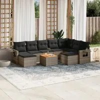 Set Divano da Giardino 10 pz con Cuscini Grigio in Polyrattan 3257180