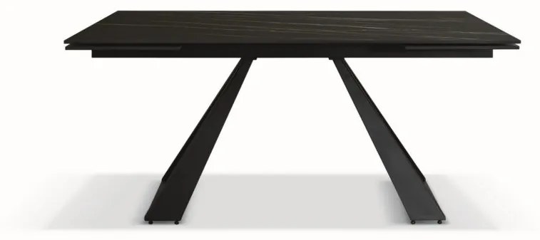 Tavolo AJACCIO in vetroceramica effetto marmo nero con gambe a piramide in metallo antracite, allungabile 160&#215;90 cm &#8211; 240&#215;90 cm