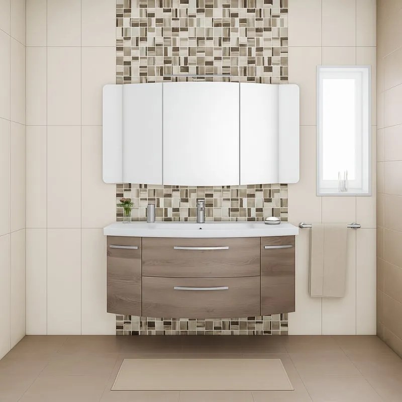 Mobile bagno con lavabo L 119 x H 48 x P 47 cm rovere terra, 2 ante 2 cassetti per vasca centrale Cassca