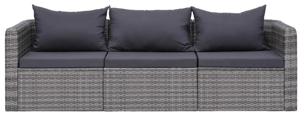 Set Divani da Giardino 3 pz con Cuscini Grigio in Polyrattan