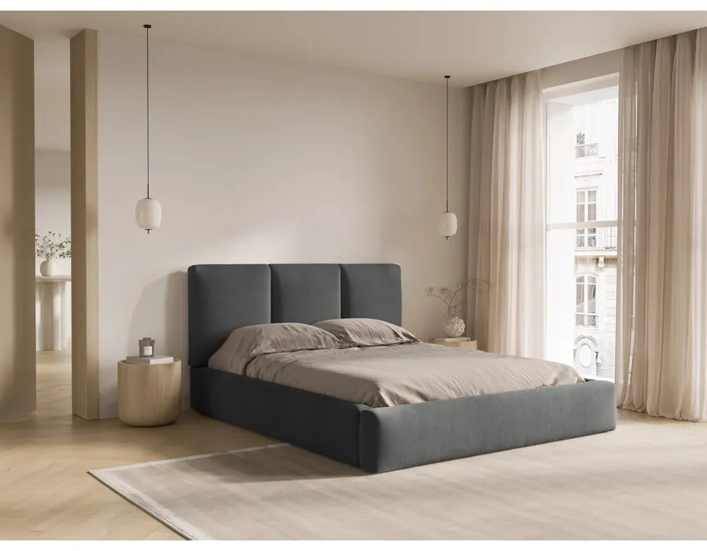 Letto matrimoniale imbottito grigio con contenitore con griglia 160x200 cm Brody - Mazzini Beds