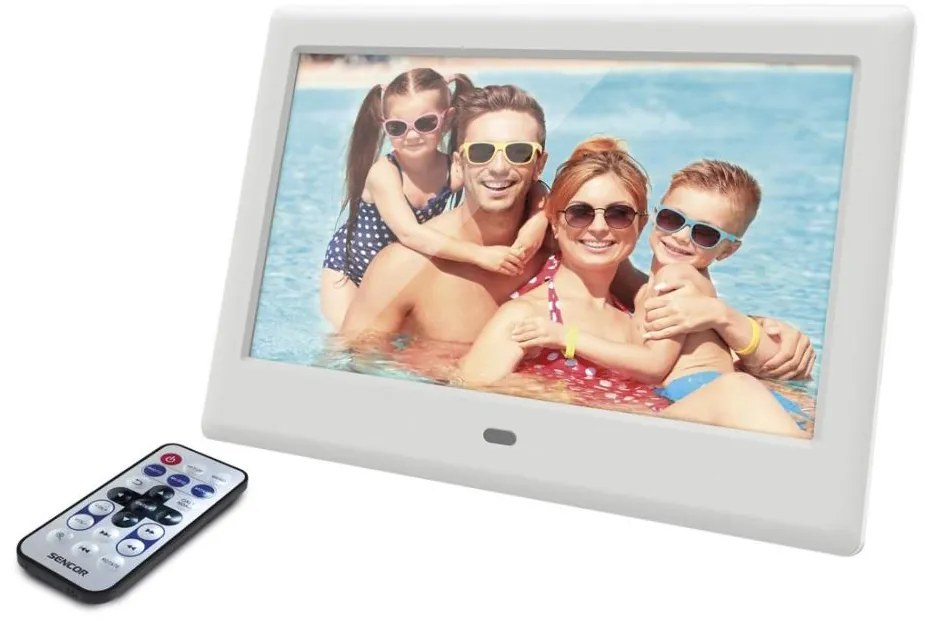Sencor - Cornice per foto digitale con altoparlante 230V bianco + telecomando