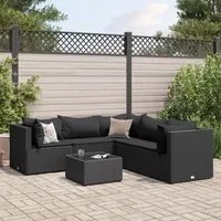 Set Mobili da Giardino 6 pz con Cuscini in Polyrattan Nero 3308131