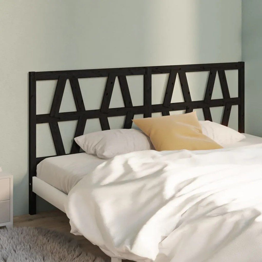 Testiera Per Letto Nera 206x4x100 Cm İn Legno Massello Di Pino /