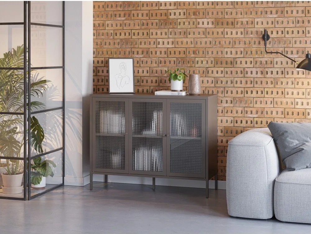 Vetrina grigia in metallo 121x90x40 cm Layna – Marckeric