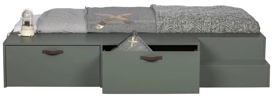 Letto per bambini in legno di pino verde-grigio con contenitore 80x200 cm Stage - vtwonen
