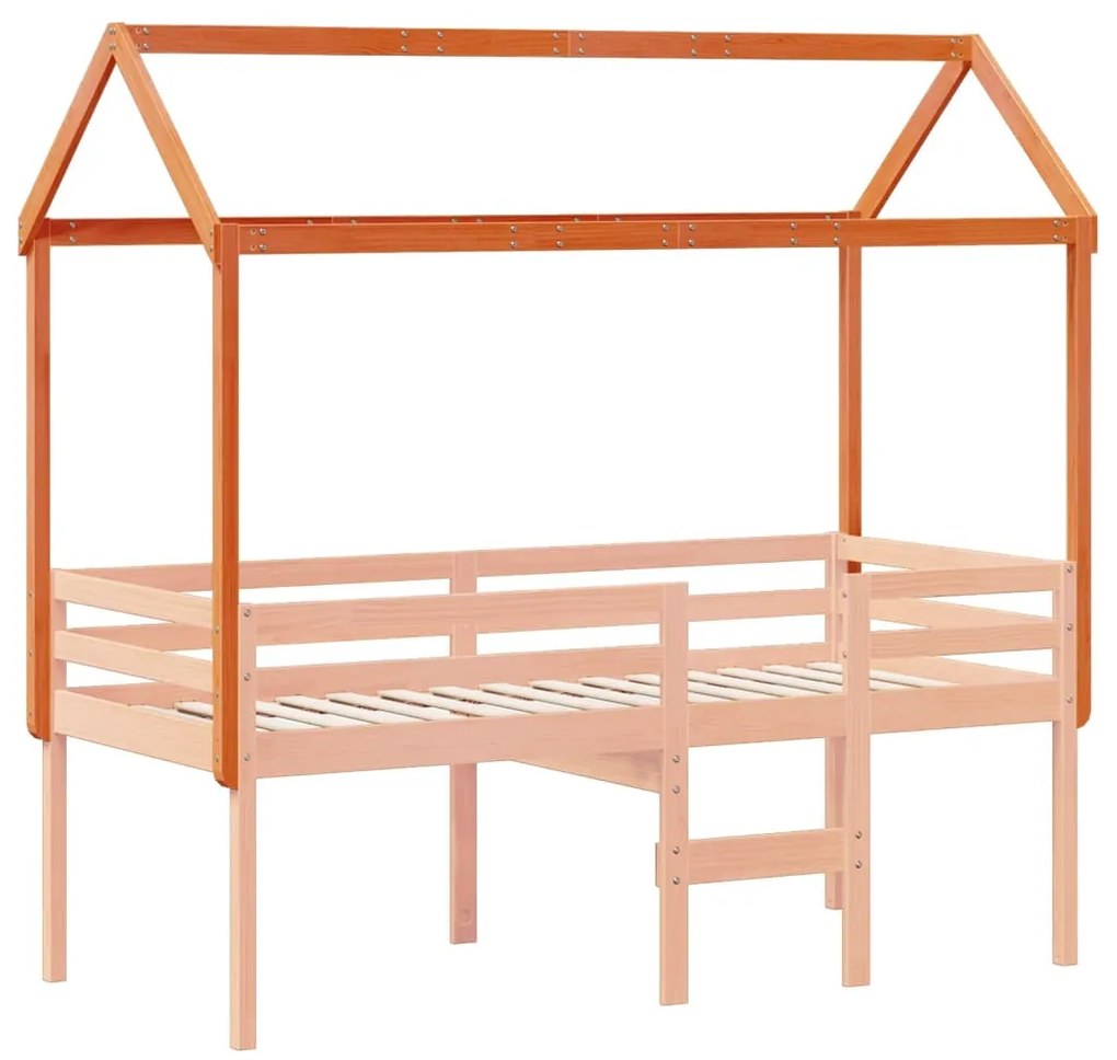 Tetto letto bambini marrone cera 207x80,5x151,5cm massello pino