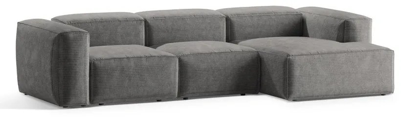 Divano angolare grigio chiaro (con penisola a destra/con chaise lounge) con rivestimento in velluto a coste Bergamo – Cosmopolitan Design