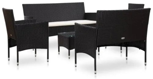 Set Divani da Giardino 5 pz con Cuscini in Polyrattan Nero