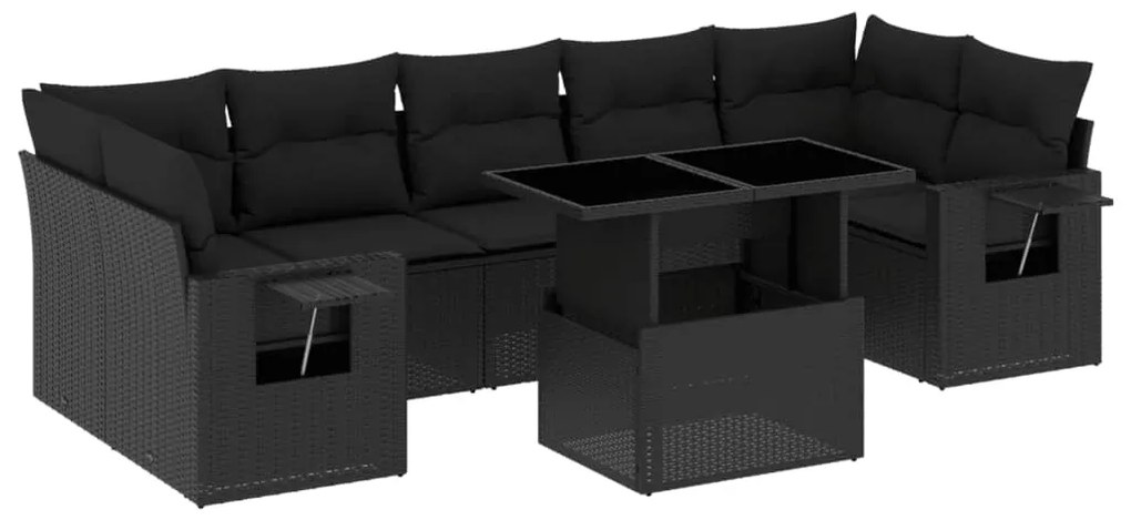 Set divani da giardino con cuscini 8 pz nero in polyrattan