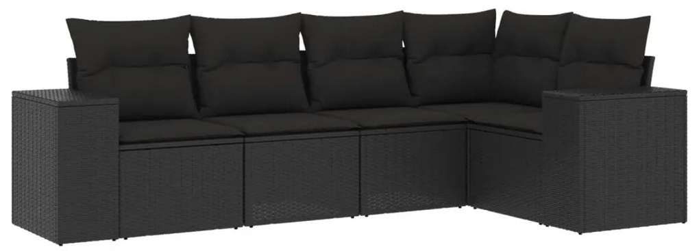 Set Divani da Giardino 5 pz con Cuscini in Polyrattan Nero