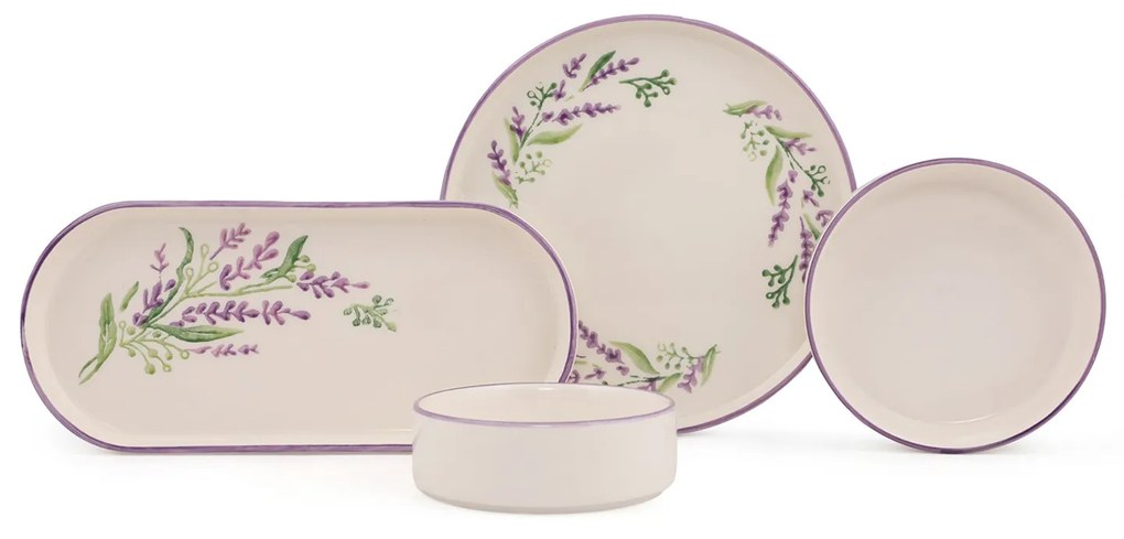Set 14 pezzi tavola ceramiica con dettaglio fiore