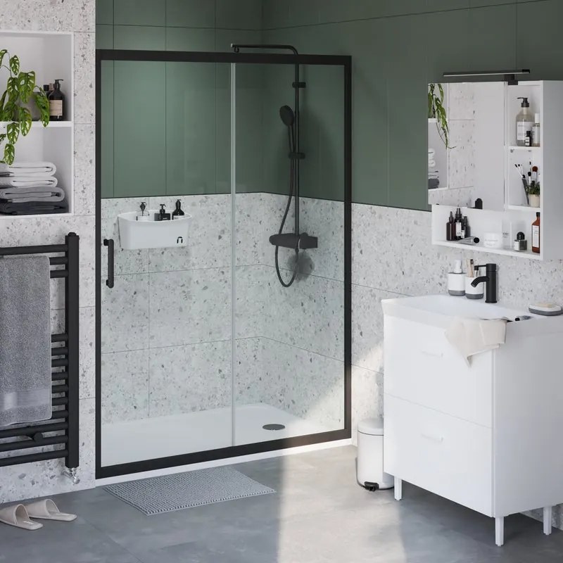 Porta doccia scorrevole Easy L 140 x H 190cm, Sp. 6 mm in vetro vetro senza finitura / trasparente profilo nero