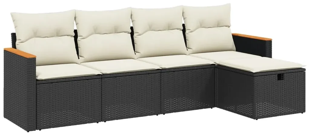 Set divani da giardino 5 pz con cuscini in polyrattan nero