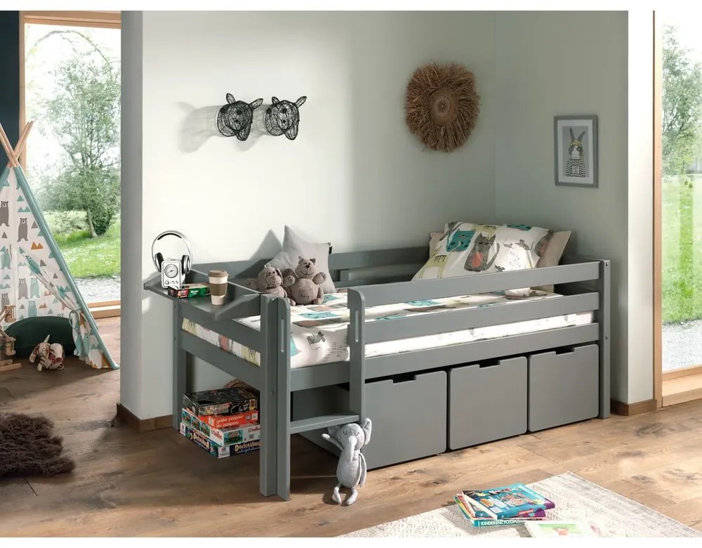 Cassetti grigi sotto il letto dei bambini 3 pezzi Pino - Vipack