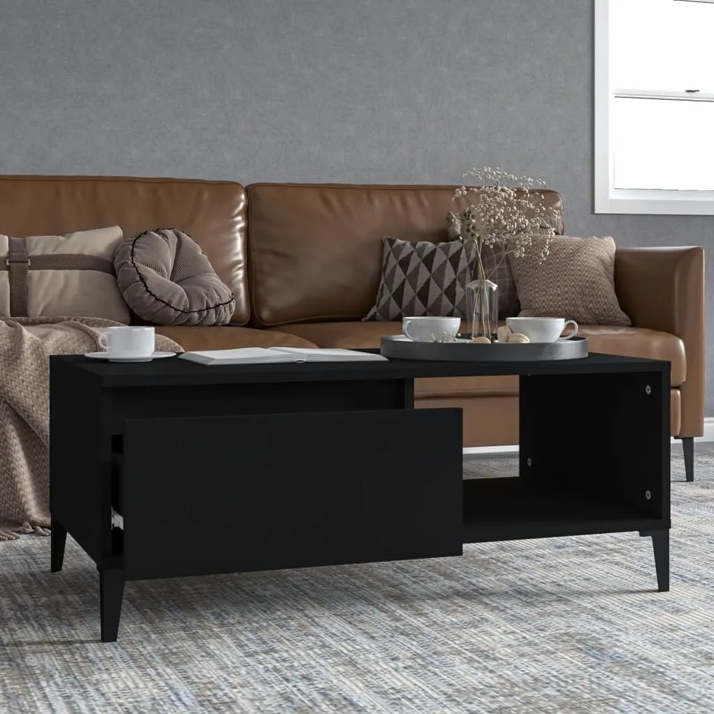 Tavolino Da Salotto Nero 90x50x36,5 Cm İn Legno Multistrato /