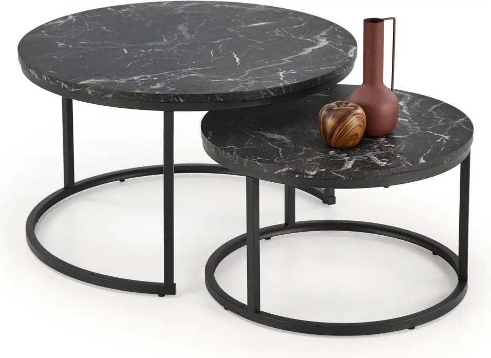 Set di 2 Tavolini da caffè Java effetto marmo nero
