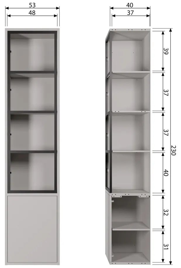 Vetrina in legno di pino grigio chiaro 53x230 cm Basic - vtwonen