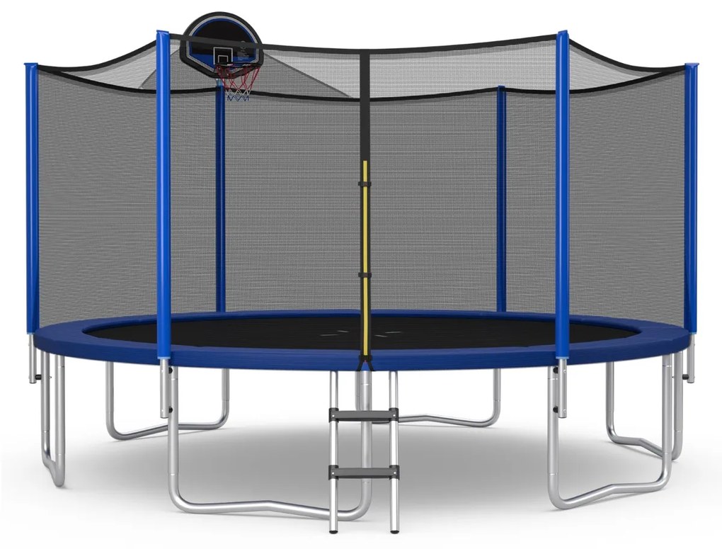 Costway Trampolino con canestro rete di protezione tappetino di sicurezza 72 molle, Trampolino per bambini e adulti