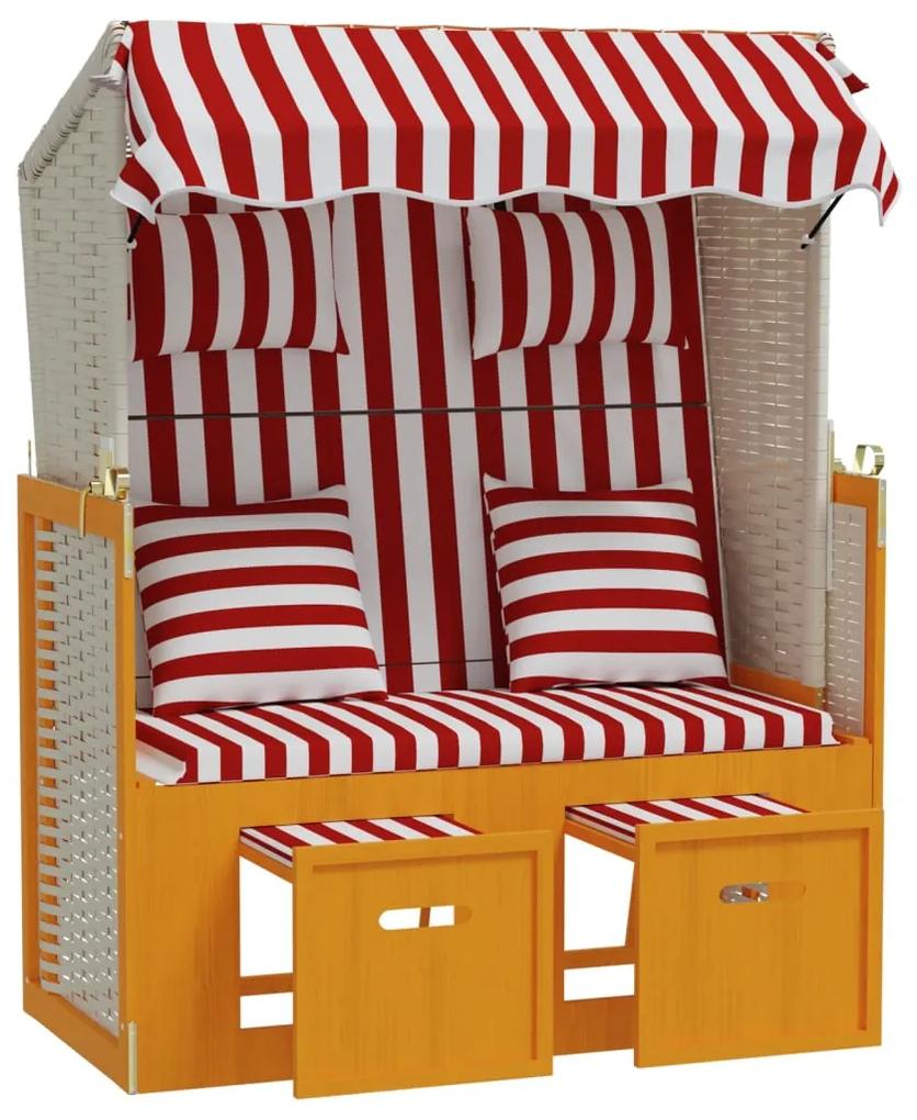 Strandkorb cuscini polyrattan e legno massello rosso e bianco