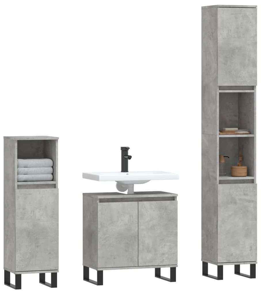 Set di mobili da bagno 3 pz grigio cemento in legno multistrato