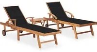 Lettini Prendisole 2 pz con Tavolo e Cuscino Massello di Teak cod mxl 5648