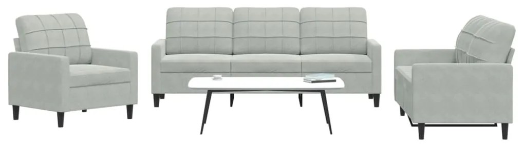 Set Di Divani 3 Pz Con Cuscini Grigio Chiaro İn Velluto /