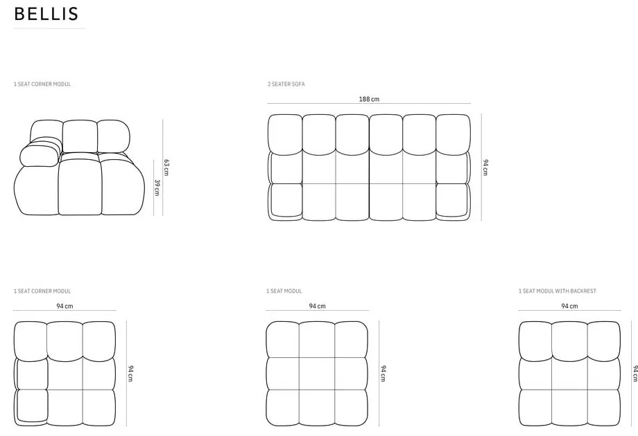 Divano in velluto grigio scuro 188 cm Bellis - Micadoni Home