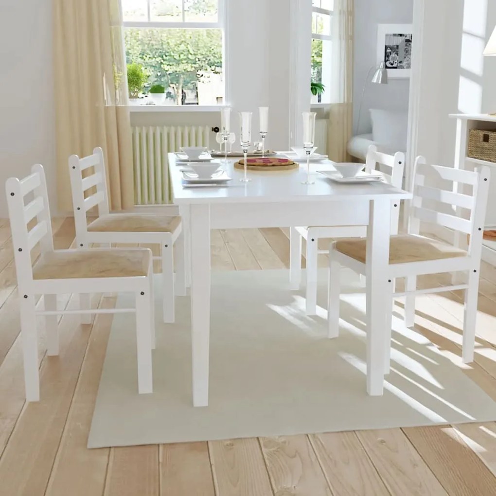 Sedie Da Pranzo 4 Pz Bianche Legno Massello Di Hevea E Velluto /