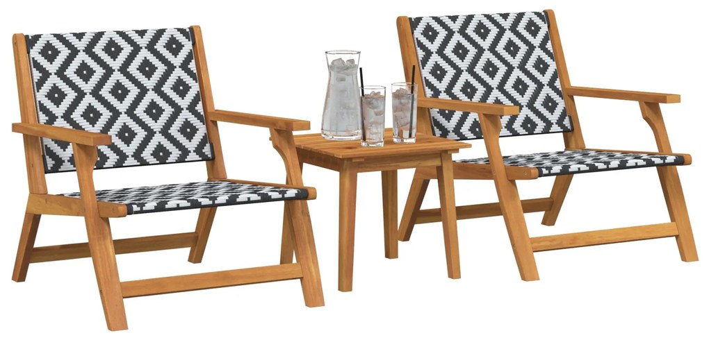 Set da giardino : 3 pezzi in legno massello di acacia, nero e bianco