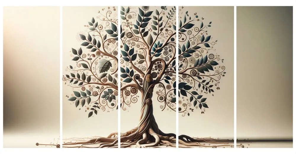 Quadri 5 pezzi – Albero della vita decorativo con ornamenti