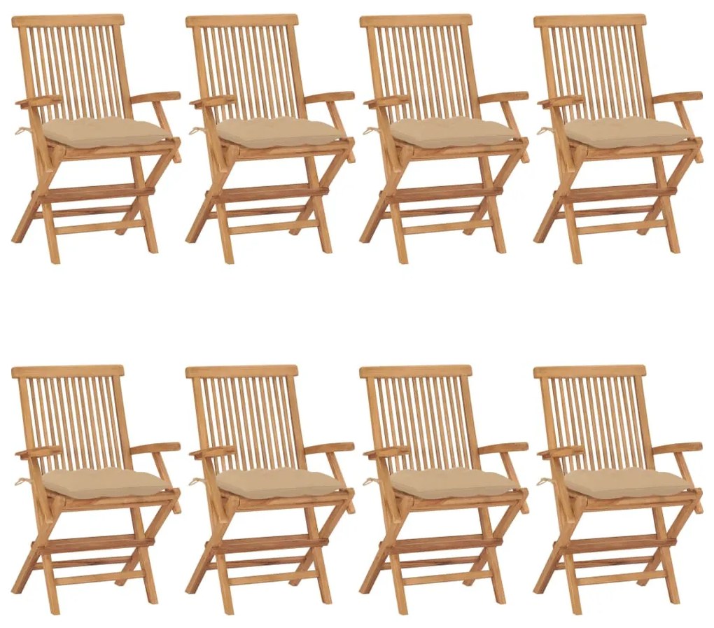 Sedie da giardino con cuscini beige 8pz legno massello di teak