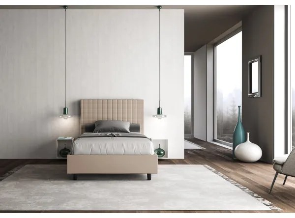 Letto matrimoniale francese con rete imbottito 140x200 similpelle tortora Sunny