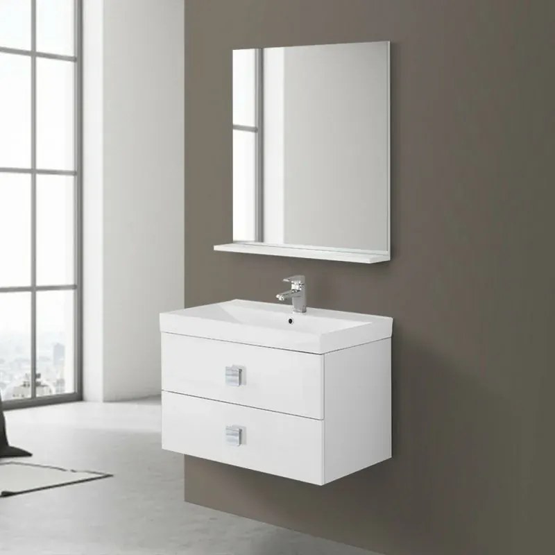 Mobile bagno sospeso 75x51 cm bianco laccato con due cassetti Bravo