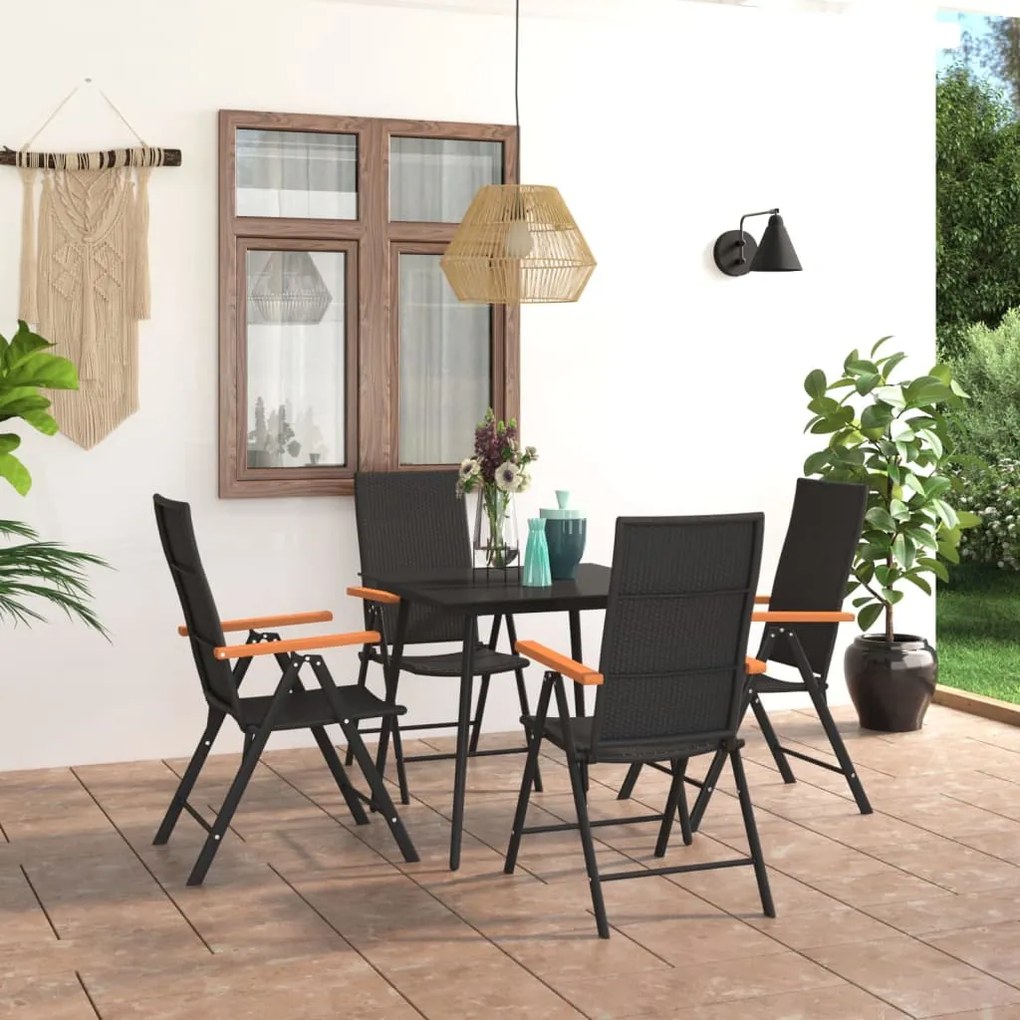 Set da pranzo da giardino 5 pz nero e marrone