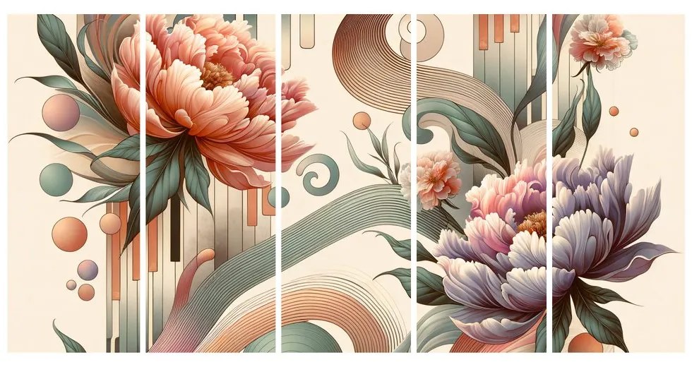 Quadri 5 pezzi – Curve artistiche e fiori