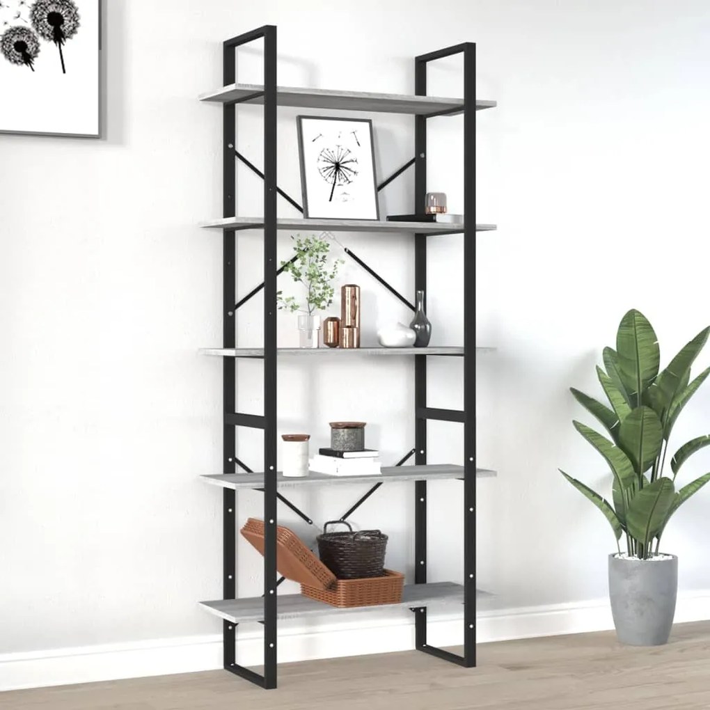 Libreria 5 Ripiani Grigio Sonoma 80x30x175 Cm Legno Multistrato /