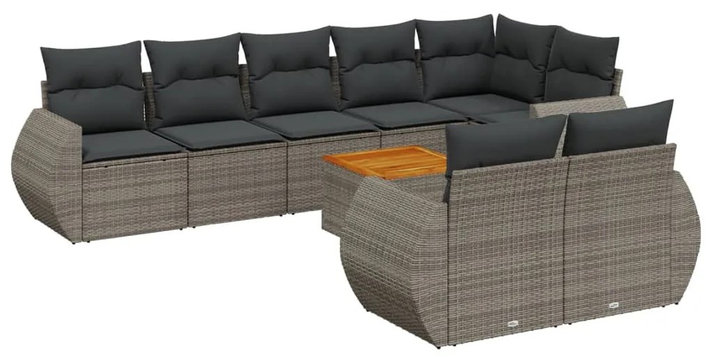 Set divano da giardino 9 pz con cuscini grigio in polyrattan