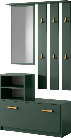 Mobile Da Ingresso  Con Scarpiera Appendiabiti E Specchio Lind Verde